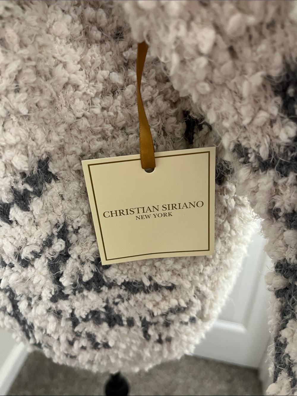 Christian Siriano Cream and Gray Bouclé Sweater Jacket - Picture 6 of 7